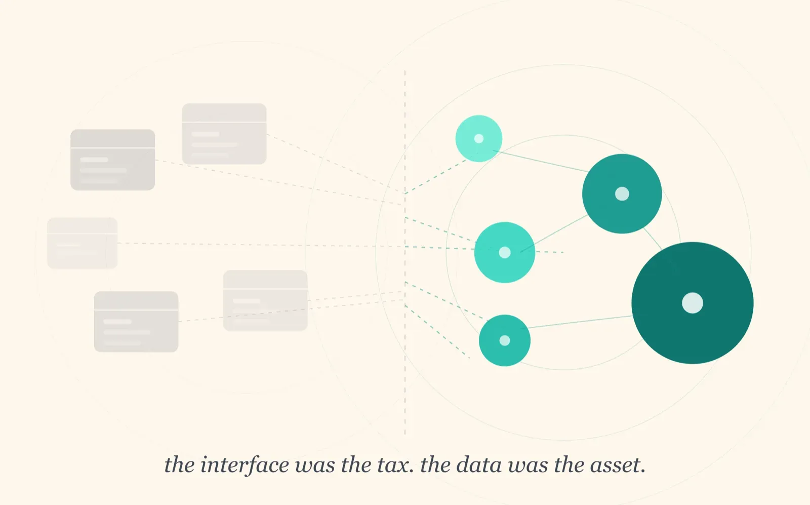 Abstract visual representing data moats and AI-driven value, with layered connections suggesting durable data assets.